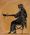 Dionisio, raffigurato su un vaso greco