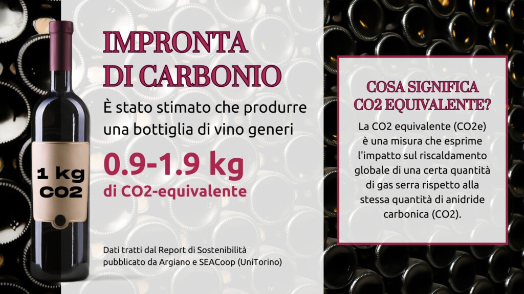 Impatto ambientale di una bottiglia di vino calcolato con la sua emissione di co2 equivalente