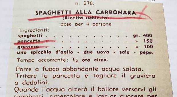 Prima ricetta della carbonara pubblicata in Italia - first carbonara recipe published in Italy